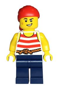 Ominous Isle Pirate Female - Male pirate wearing a white shirt with red stripes, dark blue legs, and a red bandana - adp144