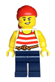 Male pirate wearing a white shirt with red stripes, dark blue legs, and a red bandana - adp144