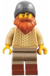 Harbormaster's Office Fisherman - Fisherman from Harbormaster's Office with dark orange beard, dark bluish gray beanie, tan knit cable sweater, and dark tan legs with molded reddish brown boots - adp152
