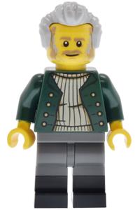 Harbormaster's Office Harbormaster - Harbormaster with light bluish gray swept back hair, dark green open jacket, and dark bluish gray legs with molded black boots - adp153