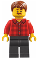 Fisherman with reddish brown hair wearing a red plaid flannel shirt and pearl dark gray legs - adp154