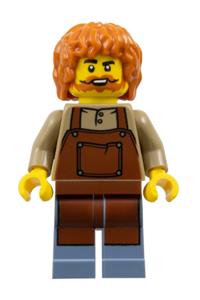 The Art of Chocolate Technician - Male Art of Chocolate Technician with dark orange hair wearing a reddish brown apron and sand blue legs - adp159