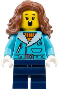 The Art of Chocolate Customer - Girl with reddish brown wavy hair wearing a medium azure jacket and dark blue medium legs - adp160