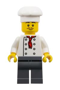 The Art of Chocolate Chef - Male chef with white torso featuring 8 buttons, dark bluish gray legs, and a white chef toque - adp164