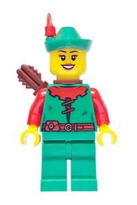 Forest Stronghold Forestwoman - Forest Stronghold Forestwoman with green hat, red feather, quiver, and open mouth smile - adp167