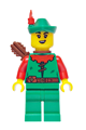 Red Forest Stronghold Forestwoman with a green hat, red feather, quiver, and open mouth smile - adp175