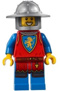 Medieval Seaside Market Lion Knight Archer - Male medieval seaside market lion knight archer wearing a flat silver broad brim helmet - adp178