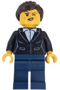 Female Wild West Train Bandit - Female Wild West train bandit with a dark brown ponytail, wearing a black jacket over a white shirt and dark blue legs - adp193