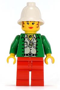 Miss Gail Storm Minifigure - Miss Gail Storm with pith helmet and backpack - adv044