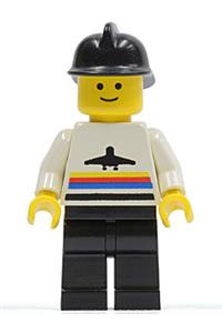 Airport Worker Minifigure - Classic airport minifigure with black legs and a black fire helmet - air001