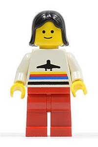 Airport Worker Minifigure - Female airport worker with classic red legs and black hair - air011