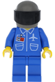 Airport Worker dressed in a blue airport outfit, with blue legs, and wearing a dark gray helmet with a black visor - air017