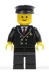 Airport - Pilot with Red Tie and 6 Buttons, Black Legs, Black Hat, Standard Grin air024