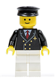 Pilot in airport attire with red tie and 6 buttons, white legs, black hat, and standard grin - air029