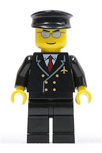 Airport - Pilot with Red Tie and 6 Buttons, Black Legs, Black Hat, Silver Glasses air032
