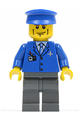 Airport with blue 3 button jacket & tie, blue hat, dark bluish gray legs and vertical cheek lines - air039