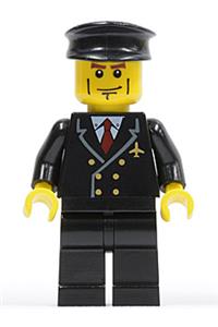Airport Pilot with Red Tie and 6 Buttons, Black Legs, Black Hat, Vertical Cheek Lines air043