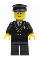Airport Pilot with Red Tie and 6 Buttons, Black Legs, Black Hat, Glasses and Open Smile - air044