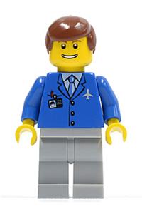 Airport Steward - Blue 3 Button Jacket & Tie, Light Bluish Gray Legs, Reddish Brown Male Hair, Thin Grin with Teeth air045