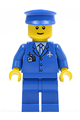 Airport with blue 3 button jacket & tie, black hat and blue legs - air046