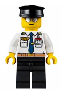 Airport - Pilot, White Shirt with Dark Blue Tie, Belt and ID Badge, Black Legs, Black Hat air049