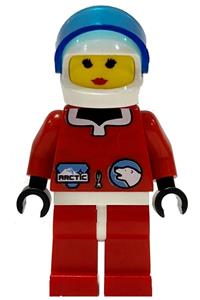 Crystal Aput Artic Pilot Minifigure - A minifigure wearing a red arctic helmet with white accents - arc001