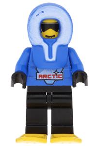 Arctic Male Minifigure - Cosmo Cool wearing blue arctic hood with black legs and snowshoes - arc006