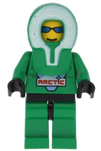 Scooter Minifigure - Minifigure wearing a green hood and green Arctic outfit - arc008