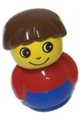 LEGO minifigure boy with brown hair, red top, and blue base - baby001