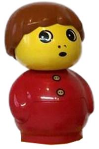 Boy with red base - Boy in Primo figure outfit with red base, red top with two buttons, and dark orange hair - baby002