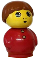 Boy in Primo figure outfit with red base, red top with two buttons, and dark orange hair - baby002