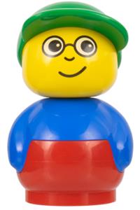 Boy with red base - Boy Primo figure with red base, blue top, green hat, and glasses - baby008