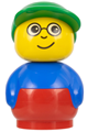 Boy Primo figure with red base, blue top, green hat, and glasses - baby008