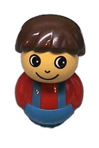 Primo Figure Boy with Blue Base, Red Top with Blue Suspenders, Brown Hair baby011