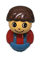 Primo Figure Boy with Blue Base, Red Top with Blue Suspenders, Brown Hair - baby011
