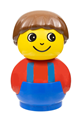 Boy Primo figure with brown hair wearing a red top with blue suspenders on a blue base - baby011