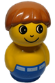 Figure of a boy with dark orange hair, wearing a yellow top on a blue base - baby017