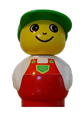 Primo Figure Boy with Red Base, White Top with Red Overalls with Green Pocket, Green Cap - baby019