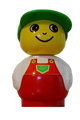 Boy Primo figure with a white top, red overalls featuring a green pocket, topped with a green cap - baby019