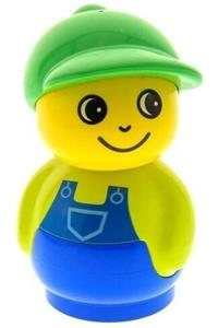 Primo Boy - Boy Primo figure with a lime top, blue overalls, a green hat on a blue base - baby021