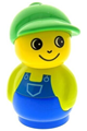 Boy Primo figure with a lime top, blue overalls, a green hat on a blue base - baby021