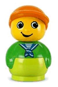 Boy with lime base - Boy Primo figure with lime base, wearing a green top and an orange hat - baby023