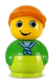 Boy Primo figure with lime base, wearing a green top and an orange hat - baby023
