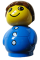 Boy in blue top with three buttons, brown hair, on blue base - baby024