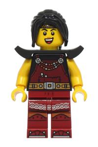 Siege Encampment Blacksmith - Female blacksmith with black hair, wearing dark red overalls and legs with trim, and shoulder pads - bdp209