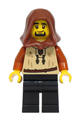 Male peasant with a reddish brown hood, tan vest, dark tan backpack, and black legs - bdp214