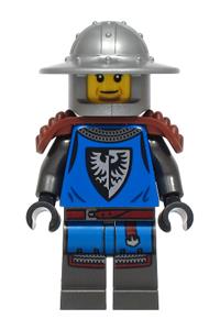 Siege Encampment Black Falcon - Male Black Falcon with flat silver helmet with broad brim, reddish brown spiked shoulder pads, and pearl dark gray detailed legs - bdp217