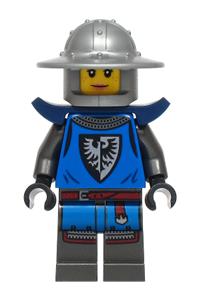 Siege Encampment Black Falcon Female - Female Black Falcon with flat silver helmet with broad brim, dark blue shoulder pads, and pearl dark gray detailed legs - bdp218