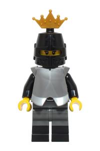 Siege Encampment Female Knight - Female knight wearing dark bluish gray and silver armor, black boots, black helmet, pearl gold crown, and flat silver breastplate - bdp219