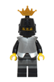 Female knight wearing dark bluish gray and silver armor, black boots, black helmet, pearl gold crown, and flat silver breastplate - bdp219
